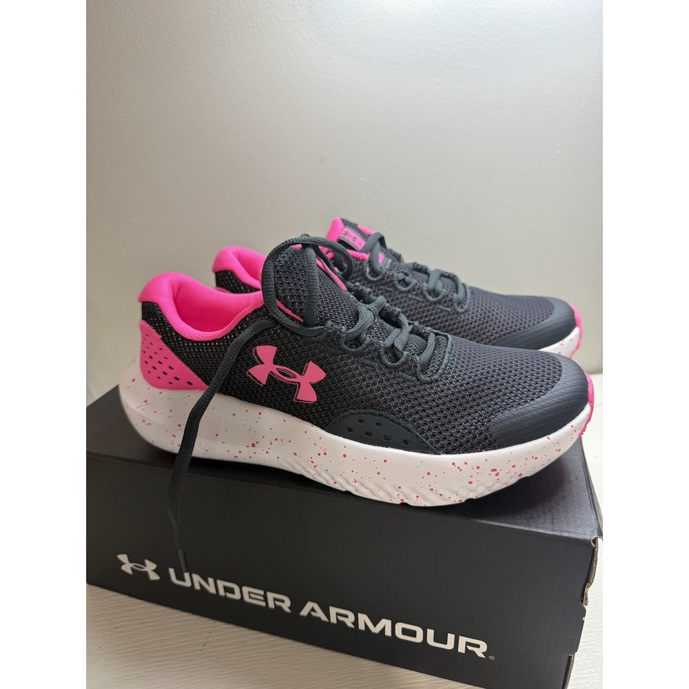 Under Armour Surge Girls' Sneakers Mesh Gray Pink Breathable Size 7Y